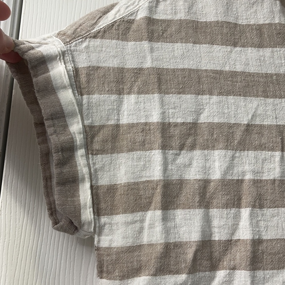 Peyton Jensen Size XS Linen Cotton Blend Rolled Short Sleeve Button Down Striped - Picture 5 of 8